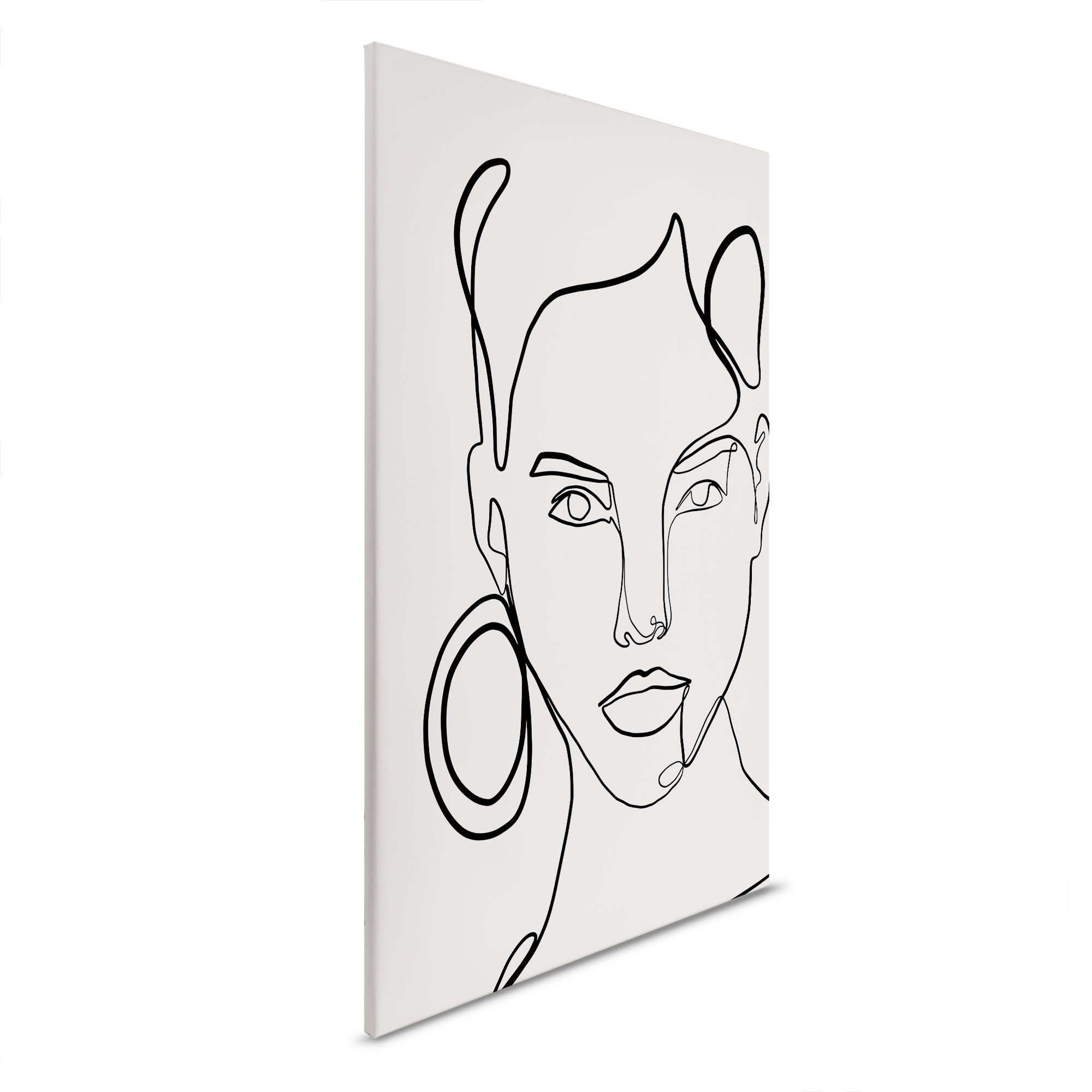         Canvas picture elegant line art - Portrait of a woman with statement earring - 30 x 45 cm - cream, black
    