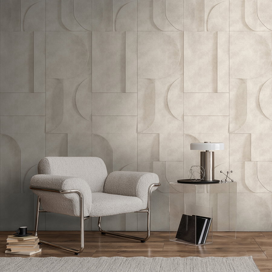 Moderne Vliestapete mit abstraktem Geometrie Muster im dezenten 3D Look matt & glatt - Creme