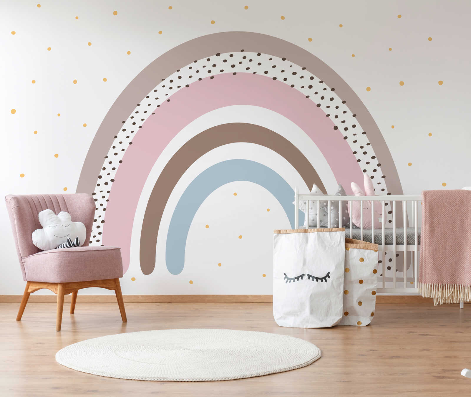         Fotobehang regenboog met stippen voor babykamer
    