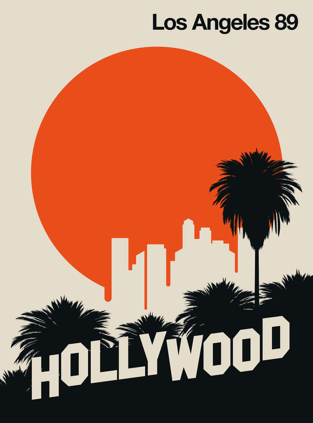 silhouette, sonnenuntergang, stadt, palmen, Hollywood