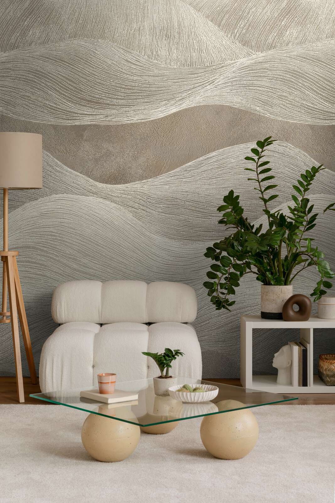 wohnzimmer, wohnaccessoires, glastisch, pflanzen, lampe