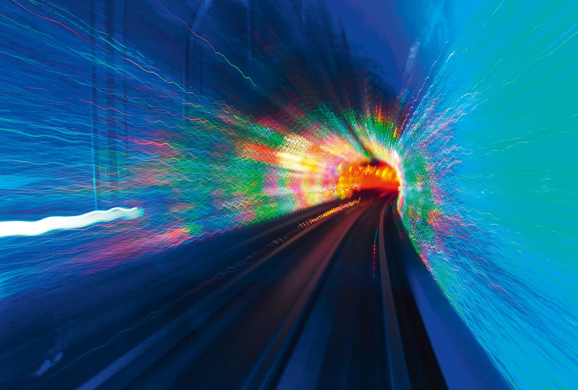 Tunnel, Neonlichter, Langzeitbelichtung, Bewegungsunschärfe, Bunte Farben