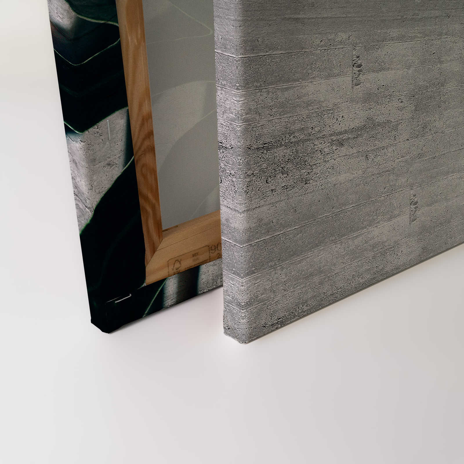 Leinwandbild mit Fensterblatt vor Betonoptik-Mauer – 0,90 m x 0,60 m