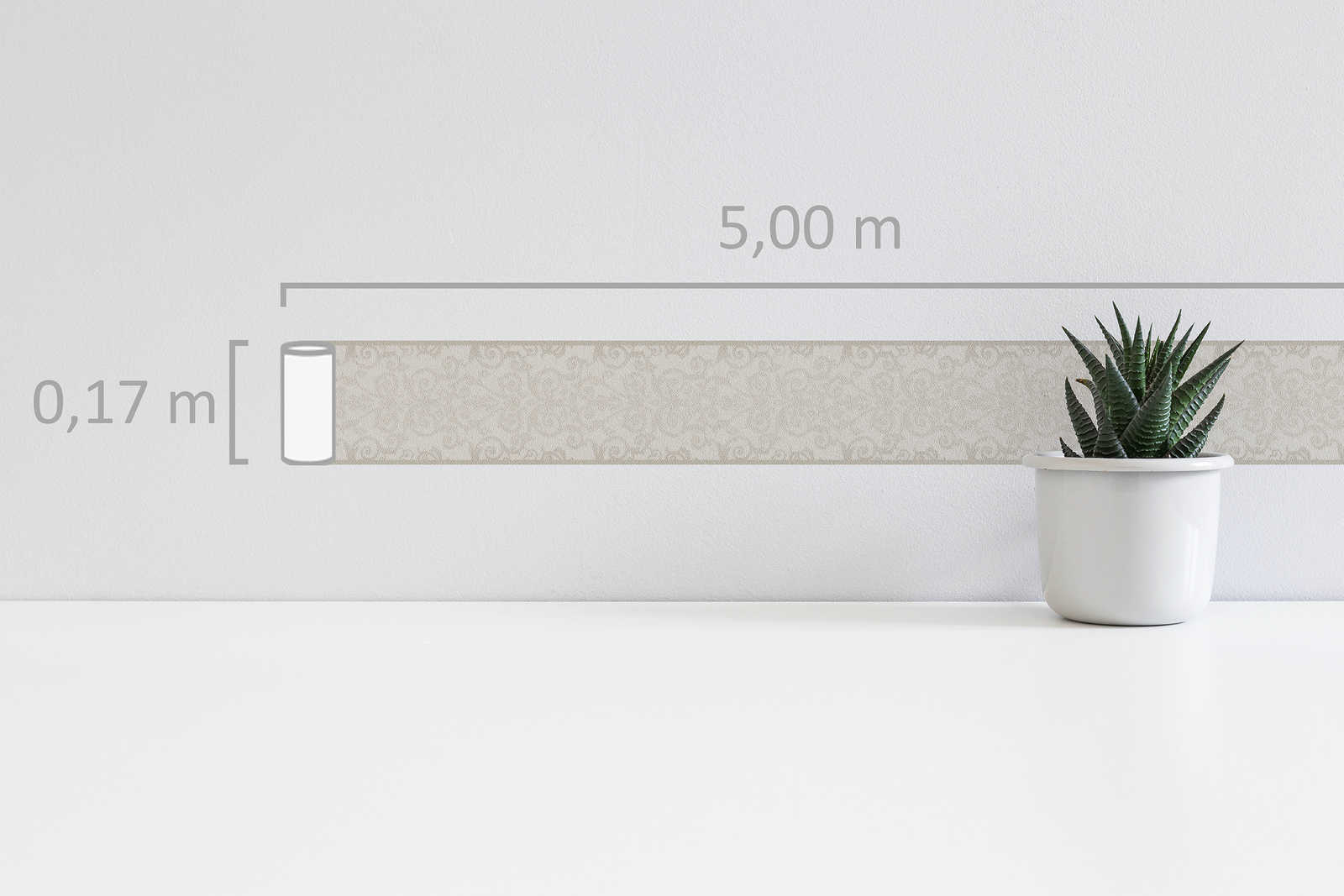 Metallic Tapetenborte mit Barock Ornament – Grau