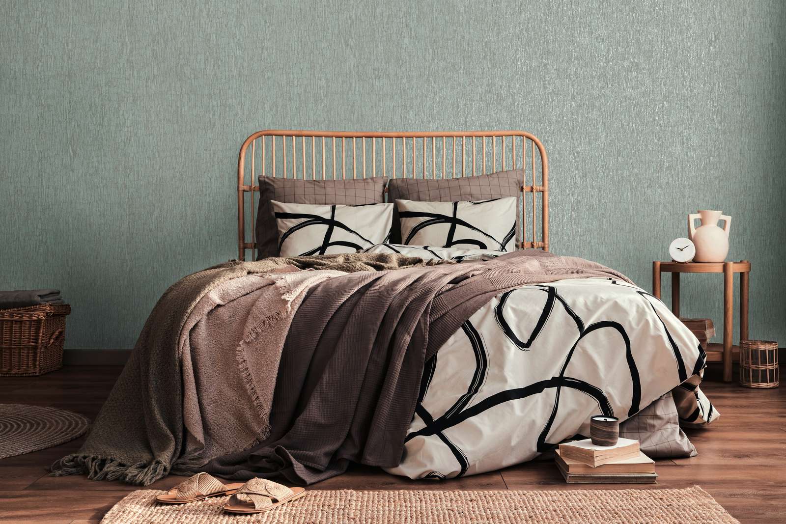             Tapete in Putzoptik leicht glänzend – Grün, Silber, Metallic
        