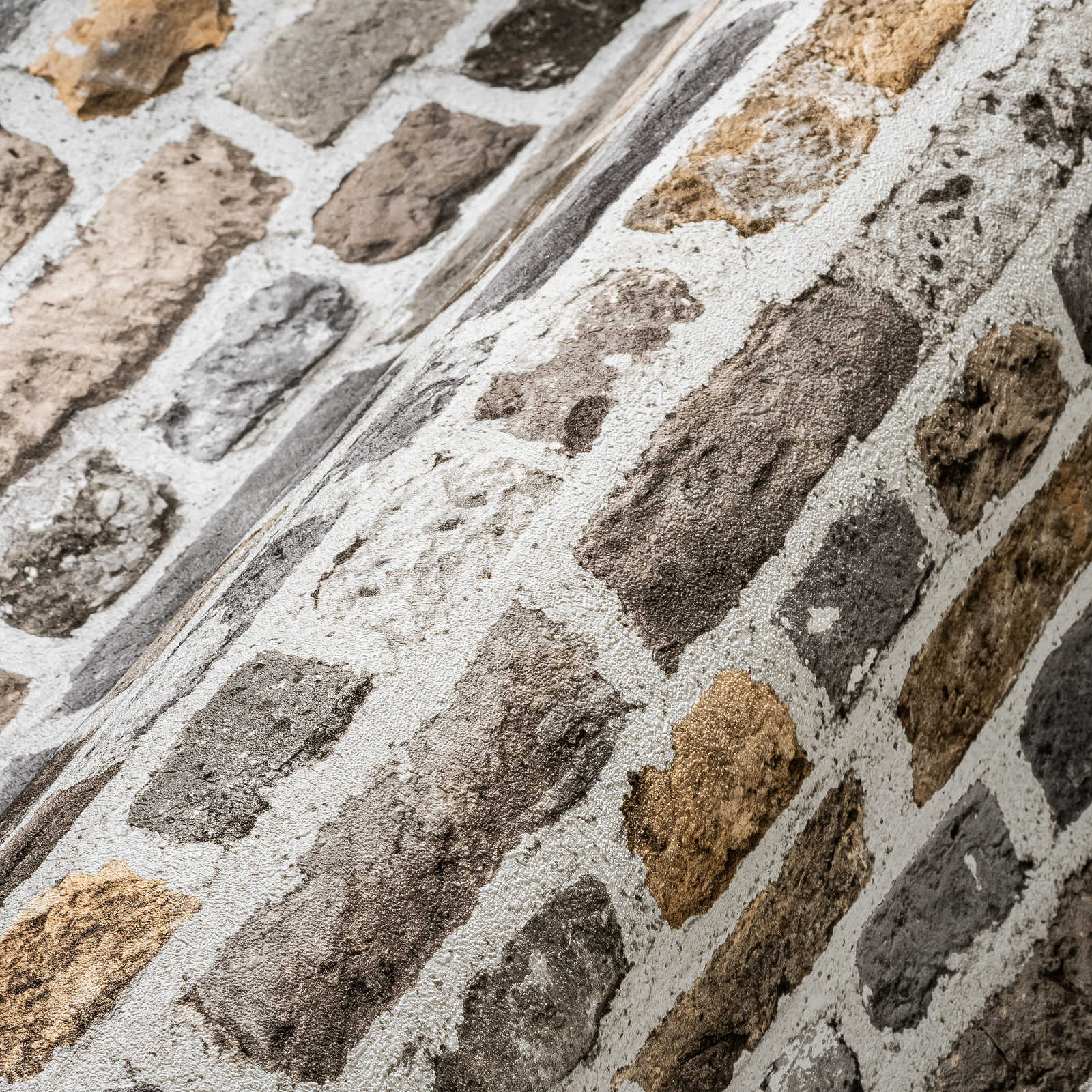             Ziegelwand Tapete Grau mit 3D Motiv – Grau
        