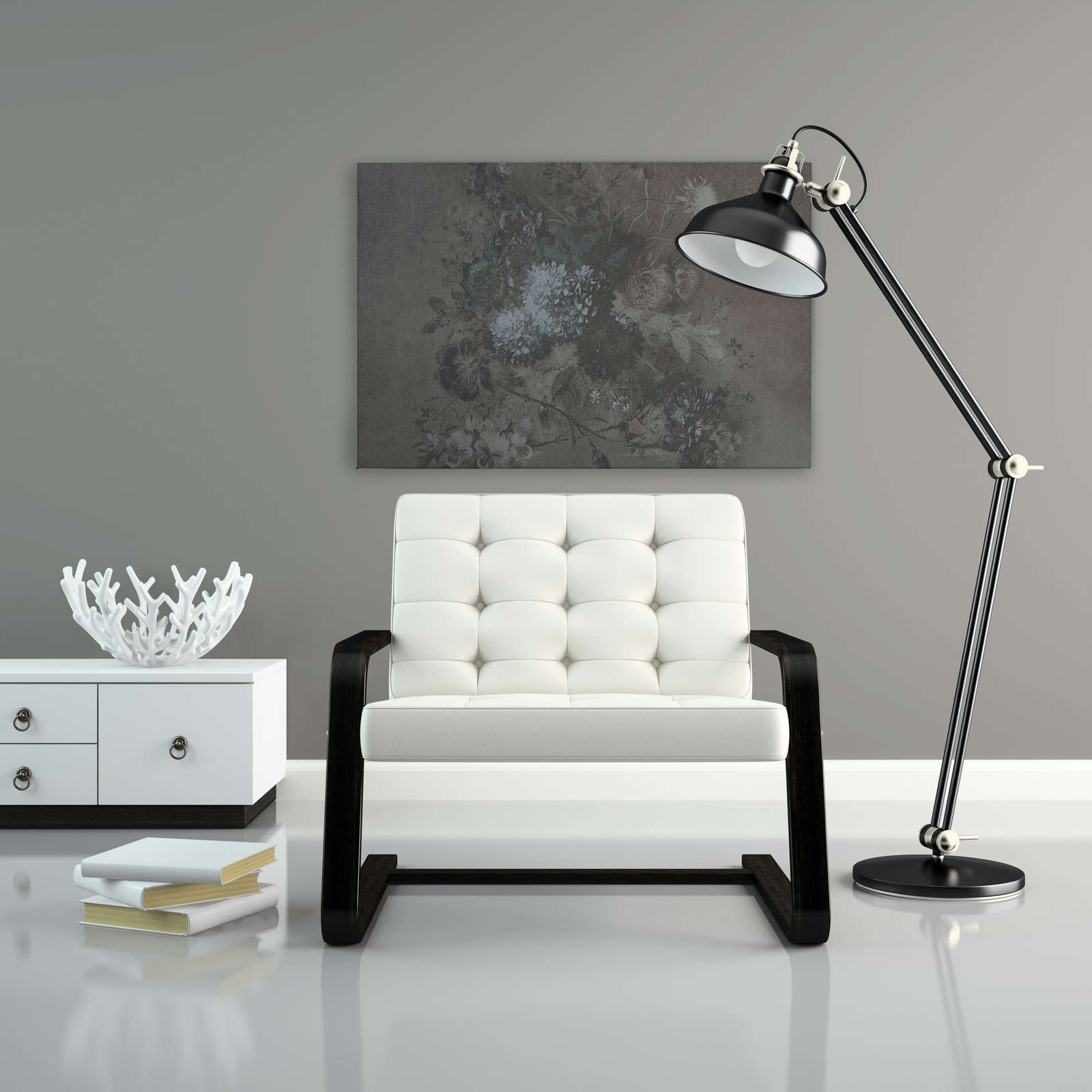             Canvas painting Vintage Style Flower Bouquet | blue, grey - 0,90 m x 0,60 m
        