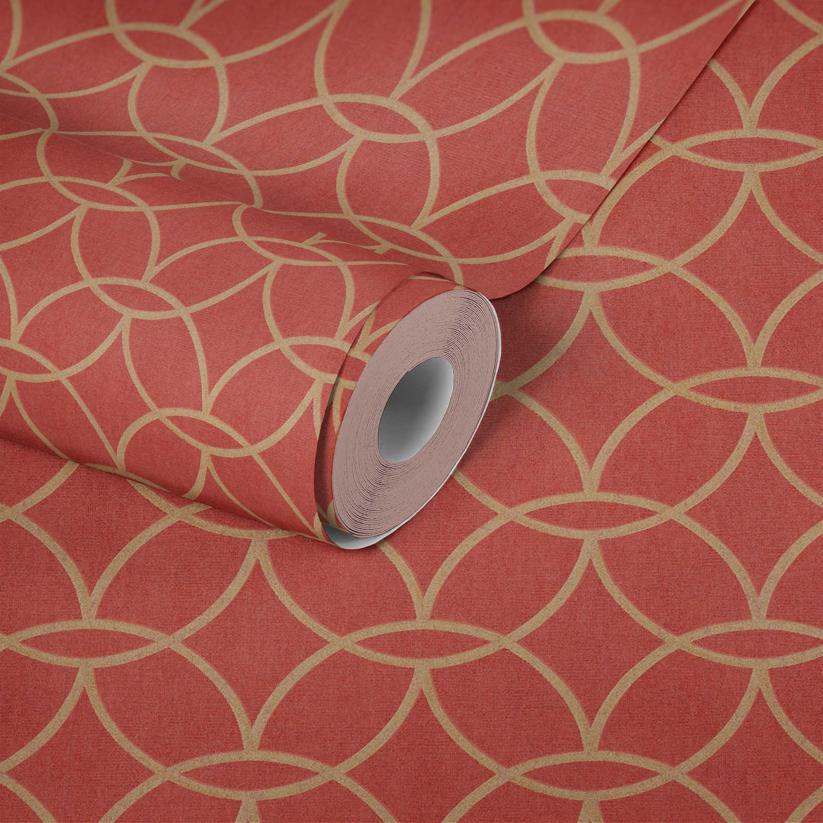 Vliestapete geometrisches Goldmuster &amp; Schimmer-Effekt – Rot, Gold