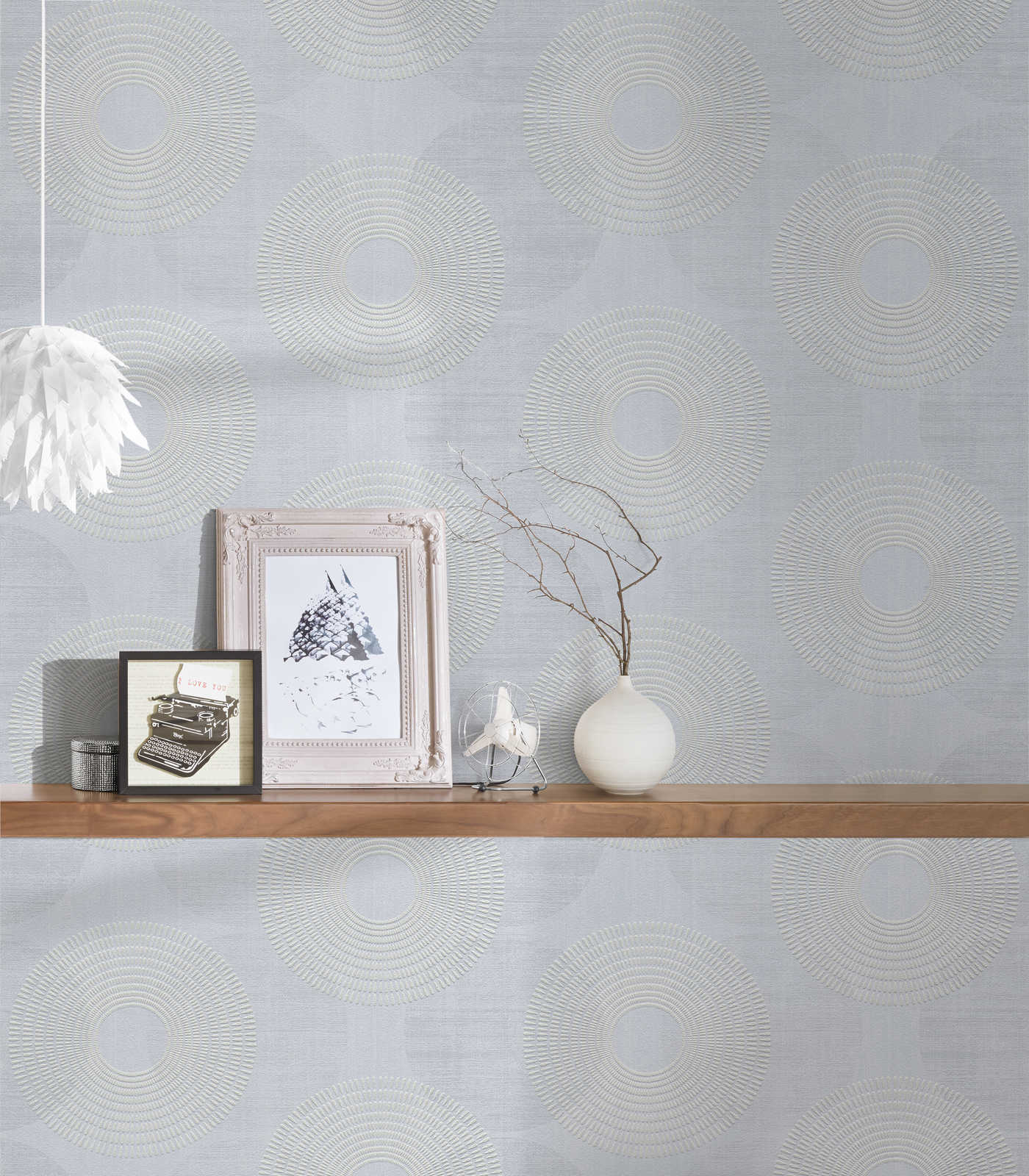            Vliestapete mit geometrischem Design aus Kreisen – Grau
        
