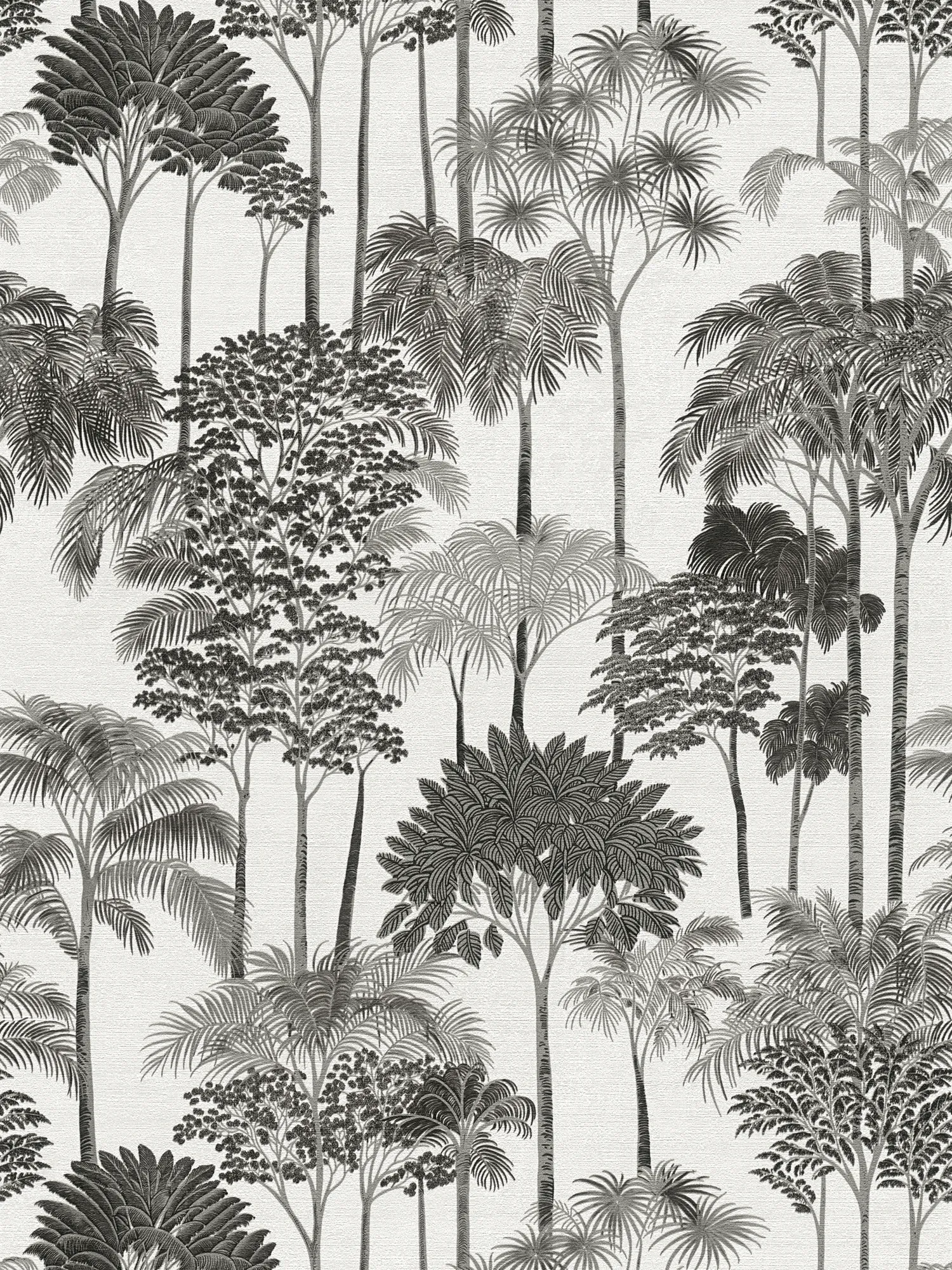        papier peint en papier intissé avec paysage tropical décoratif légèrement brillant légèrement structuré - gris, noir, blanc
    