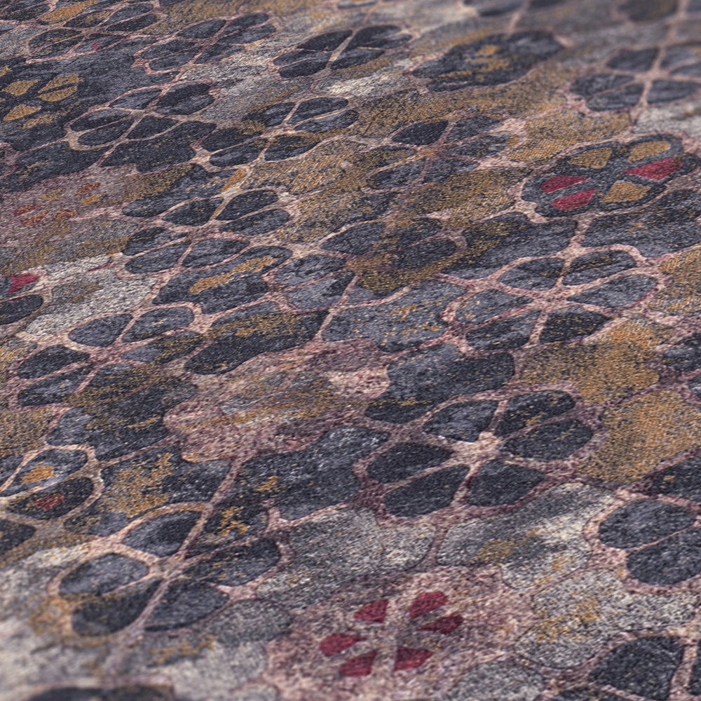             Papier peint intissé aspect carrelage avec reflets dorés - violet, marron
        