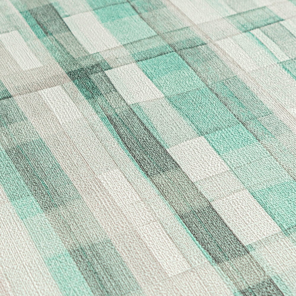             Zeitlose Vliestapete mit frischem Karomuster und einfacher Oberflächenstruktur – Grün, Weiß
        