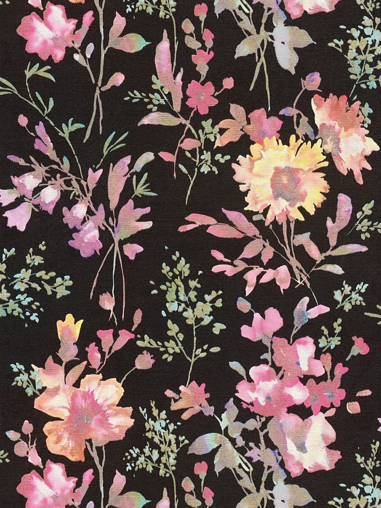 COSMOLiving - Vliestapete mitverspieltem Blumenmuster mit glänzenden Effekten – Schwarz, Pink, Grün