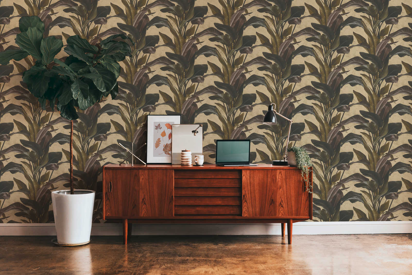             Behang met natuurlijk design & metallic glans - Bruin, Metallic, Zwart
        