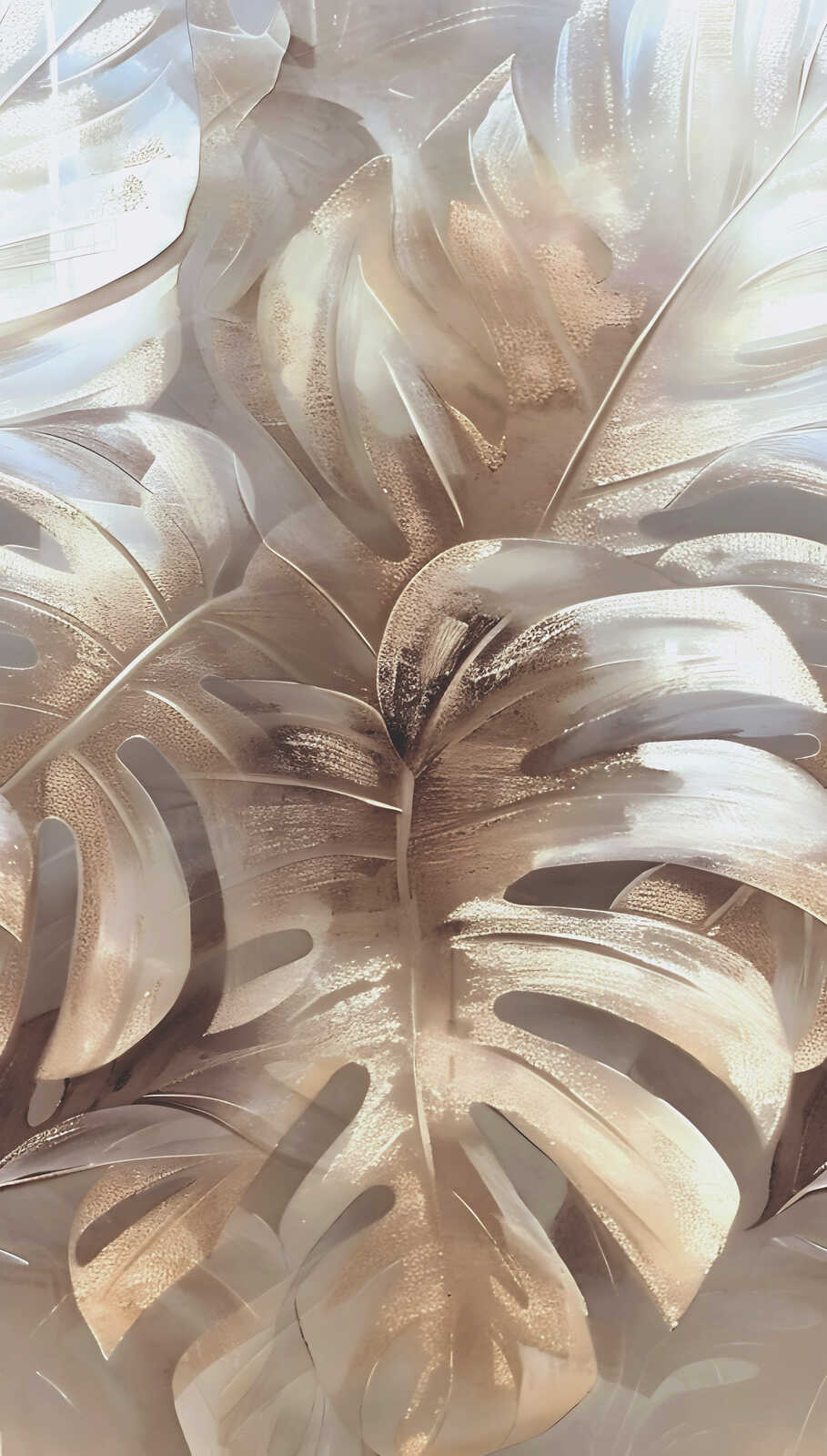 Monstera-Blätter, Blätter-Muster, helles Gold, Pflanzen-Dekoration, Laub-Motiv