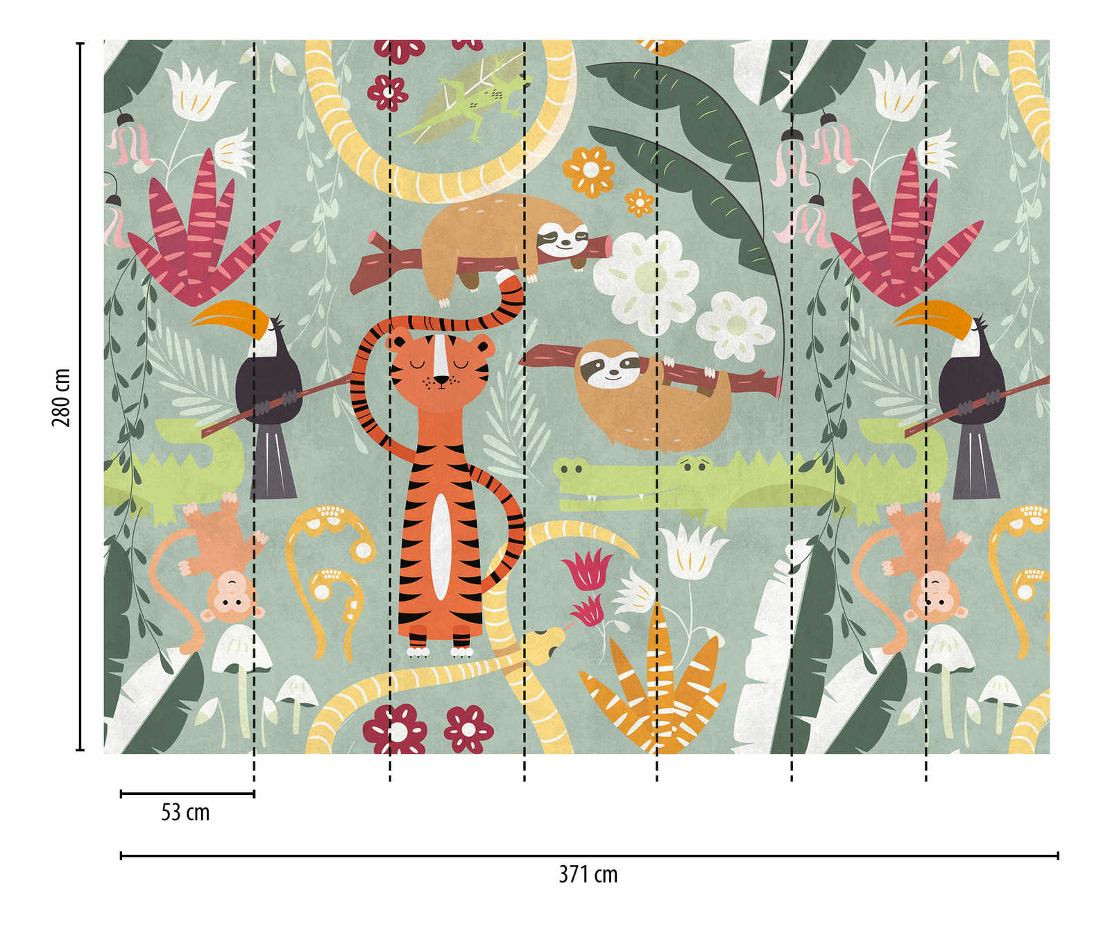 tapestry, dschungel, tiger, affen, papageien