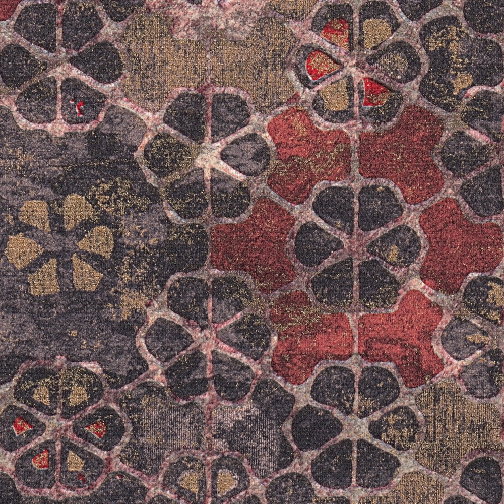             Papier peint intissé aspect carrelage avec reflets dorés - marron, rouge
        