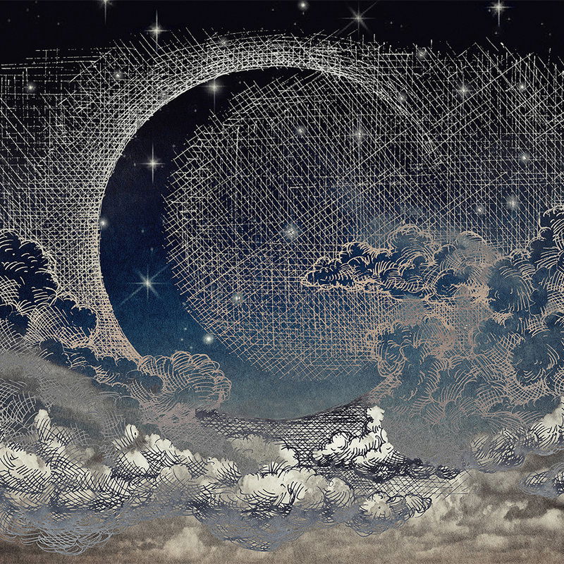         Fototapete Nacht, Sichelmond & Wolken im Comic-Stil – Beige, Weiß, Blau
    