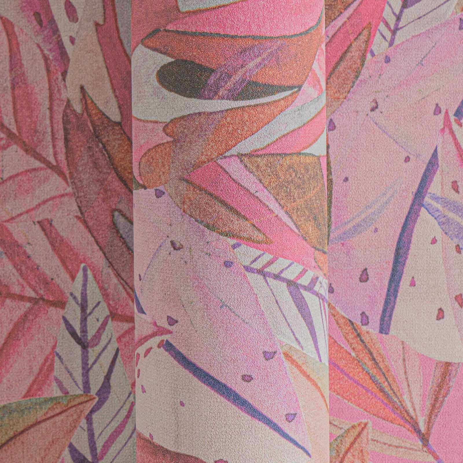             Auffällige Vliestapete mit leuchtendem Blättermotiv und leichter Oberflächenstruktur – Bunt
        