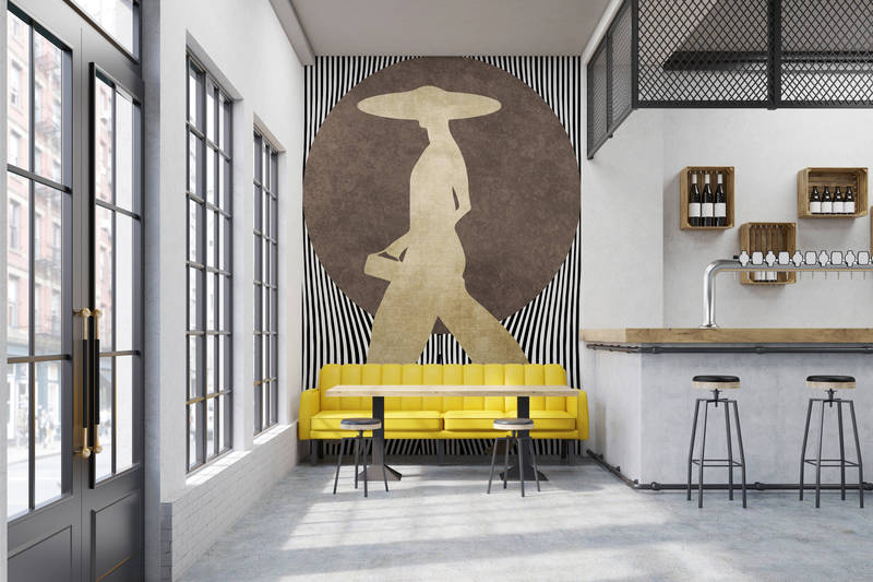 Café-Innenraum, gelbes Sofa, Wandbild, Lounge-Bestuhlung, Barbereich