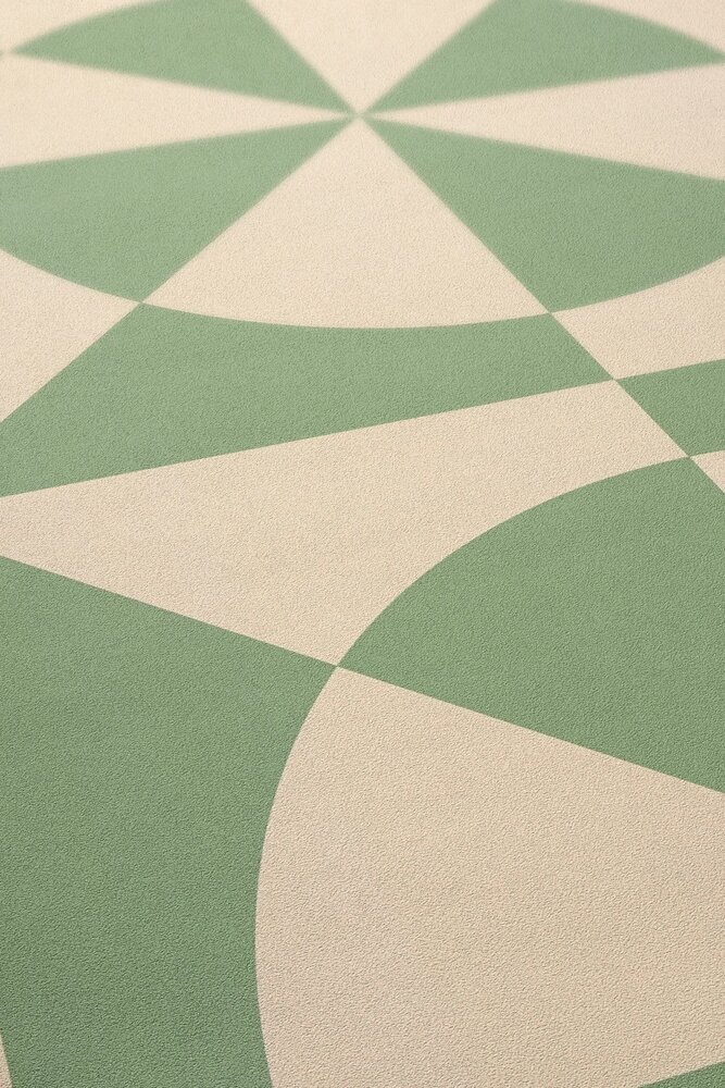 Vliestapete mit Kreismuster &amp; geometrischen Formen – Beige, Grün