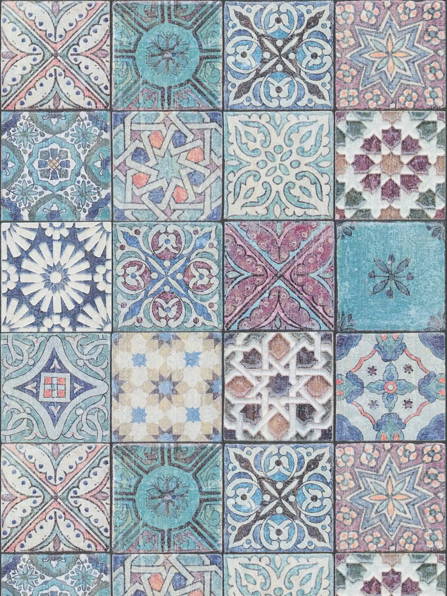         Self-adhesive tile wallpaper vintage mosaic pattern - colourful, blue, purple
    