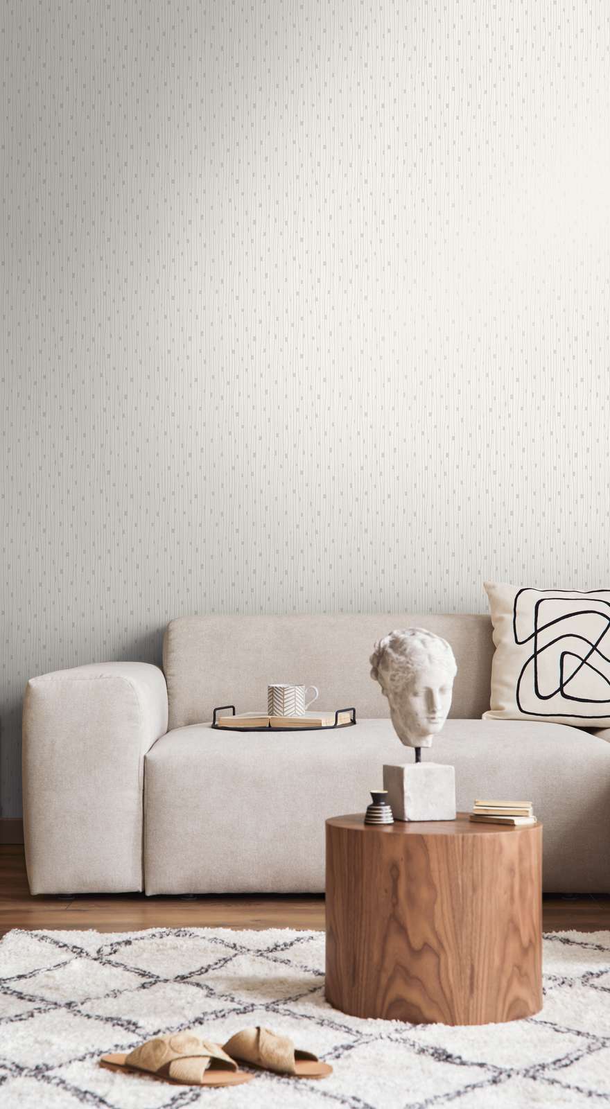             Retro Tapete 50er Jahre Linienmuster – Weiß, Metallic
        