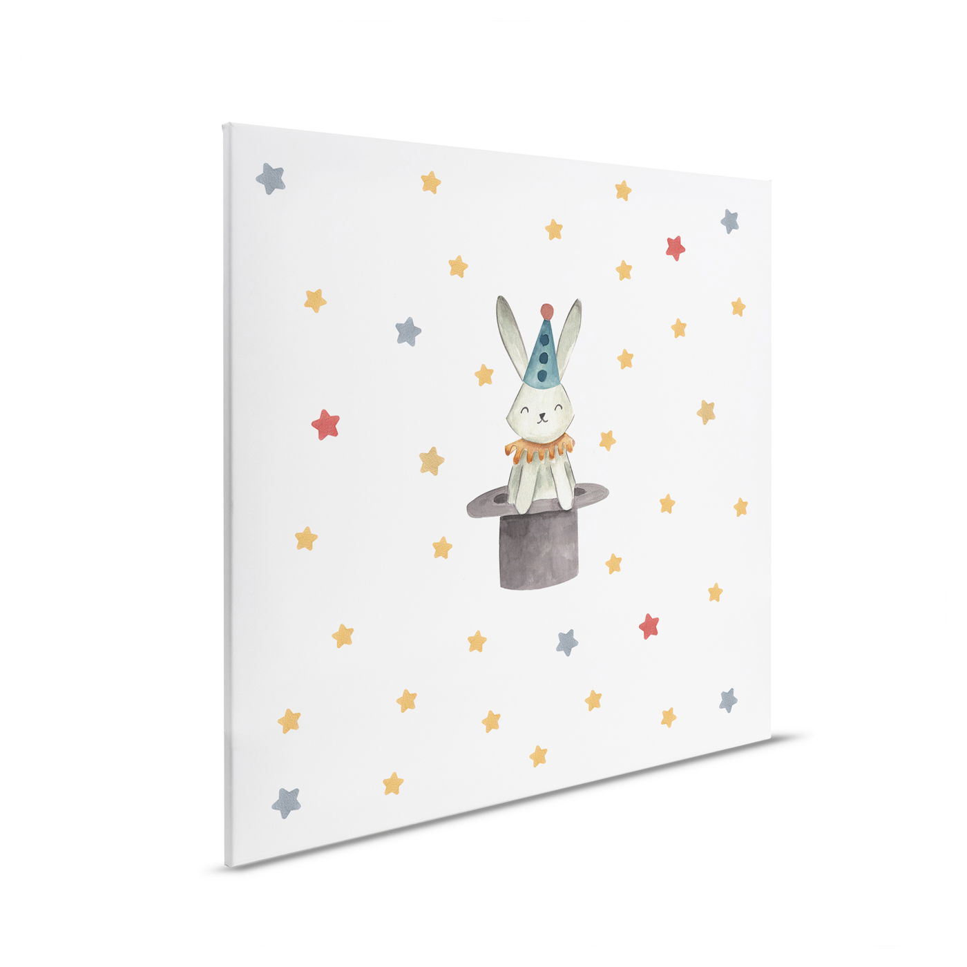         Leinwandbild Zauberhase im Hut - Magisches Kinderzimmer-Motiv mit Sternendekor – 30 x 30 cm - Bunt, Blau
    