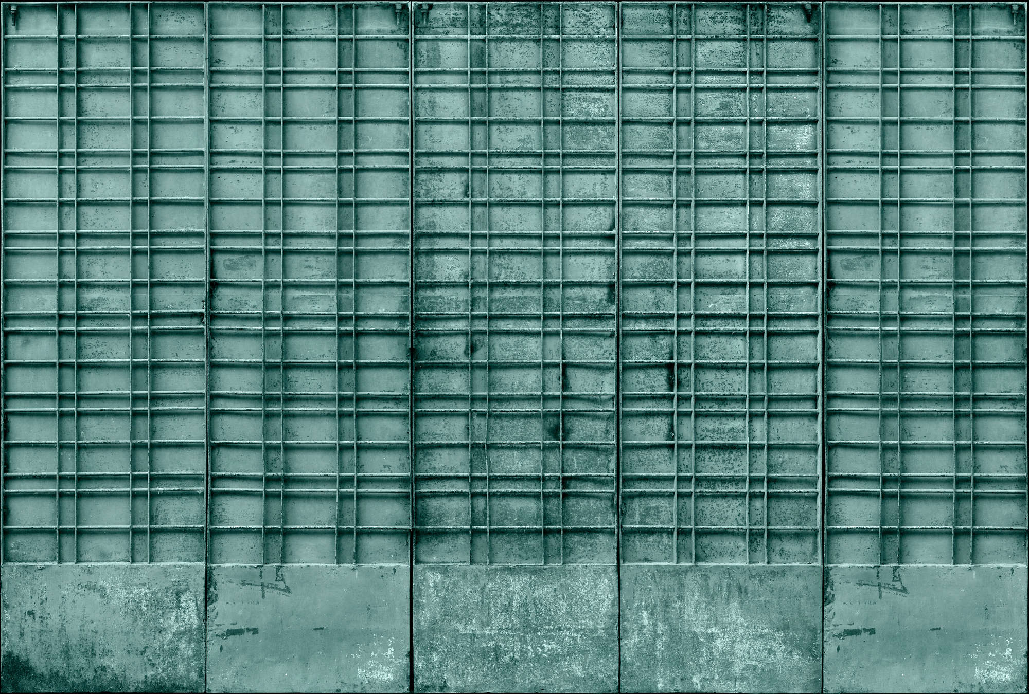             Fototapete »bangalore« - Detailaufnahme eines petrolfarbenen Metalltors mit rechteckigen Verzierungen – Glattes, leicht glänzendes Premiumvlies
        