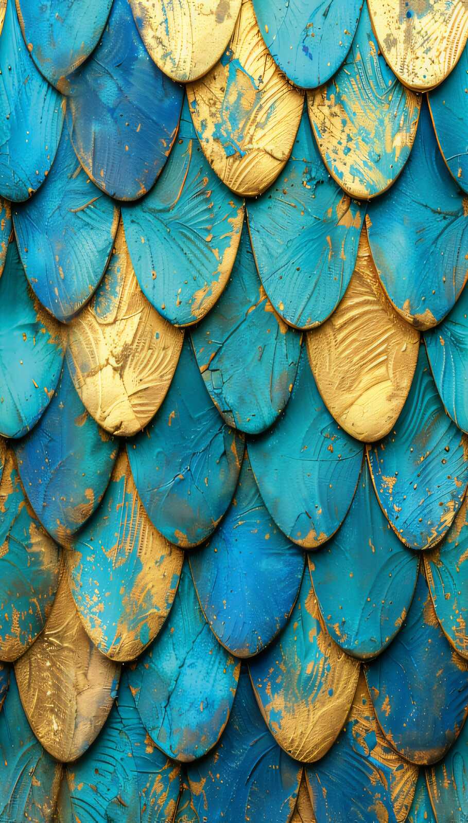             Vliestapeten Panel "Blue Scales" 159cm Breite x 280cm Höhe - Lebhaftes Schuppendesign mit goldenen Details, glatt – Blau, Gold
        