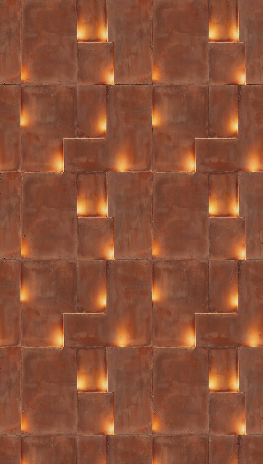             Vliestapeten Panel "Amber Glow" 159cm Breite x 280cm Höhe - Warmer Licht- und Kacheleffekt in 3D-Optik, glatt – Braun, Gelb
        