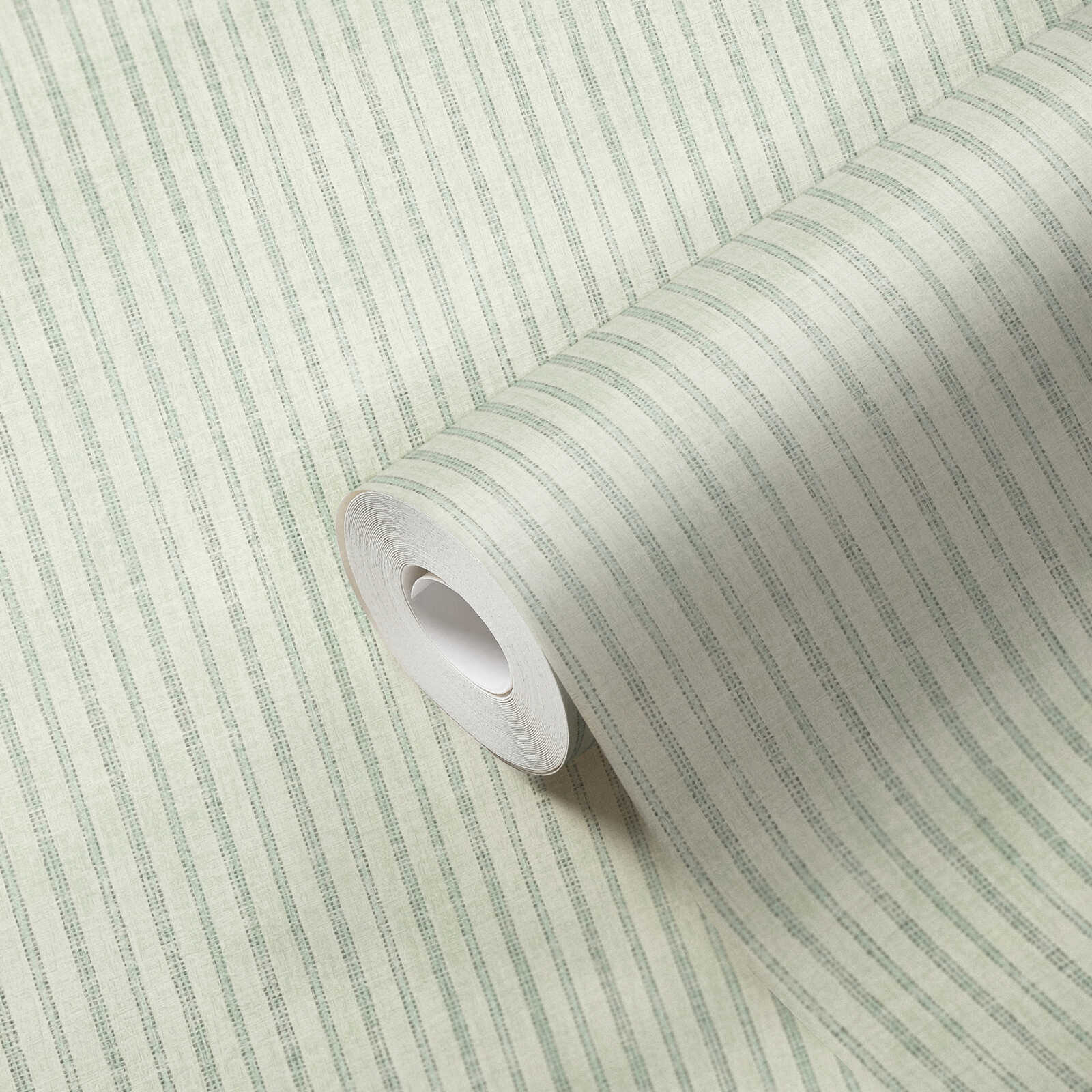             Landhaus Streifentapete im Vintage Stil – Creme, Grün
        