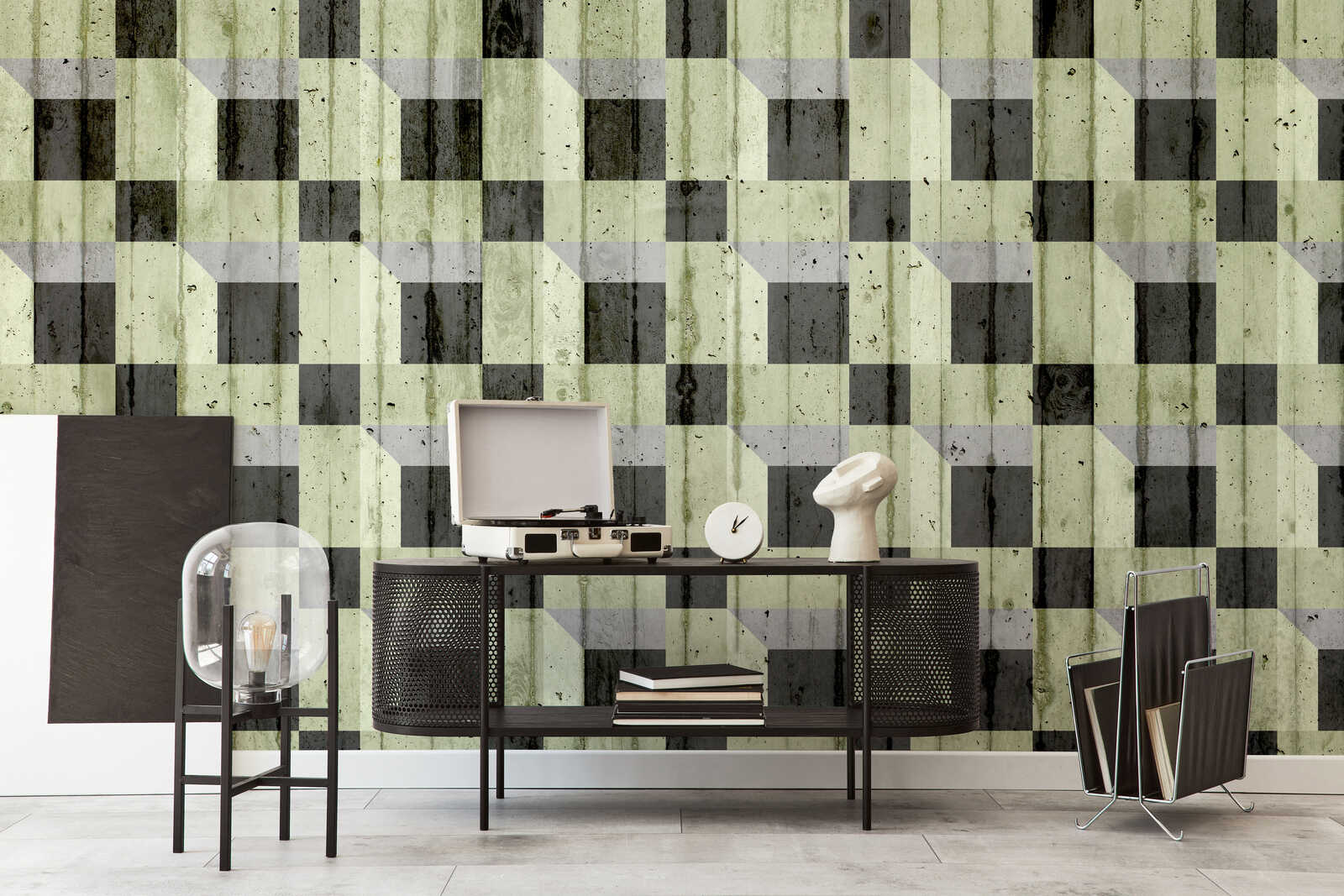 Wallpaper, Geometric pattern, Betonwand, Bürodekor, Vintage Schreibtischzubehör