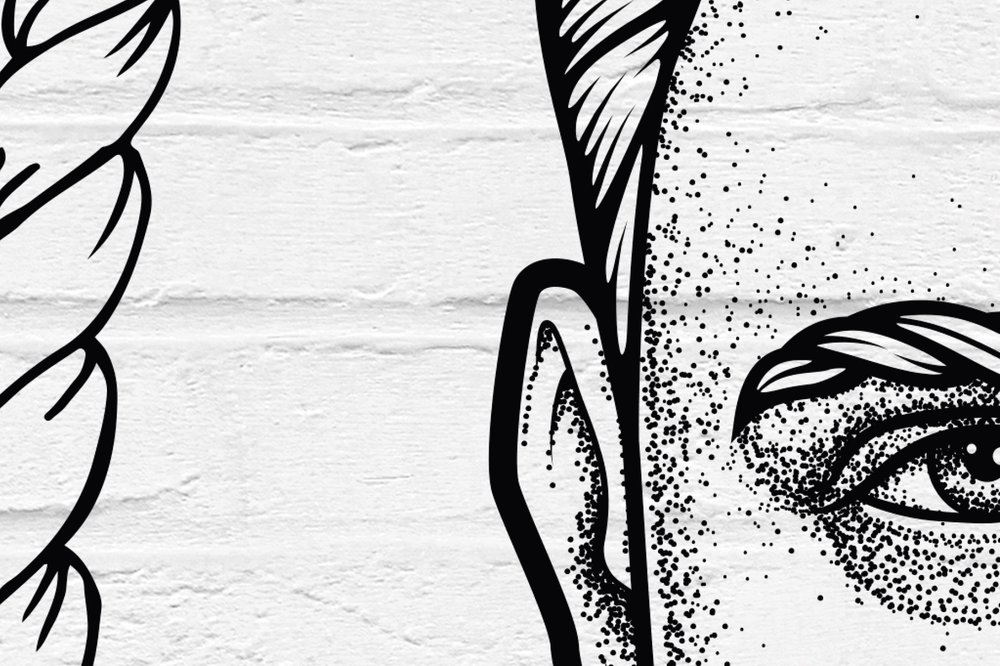             Schwarz-Weiß Fototapete mit Männer Portraits im Comic Stil
        