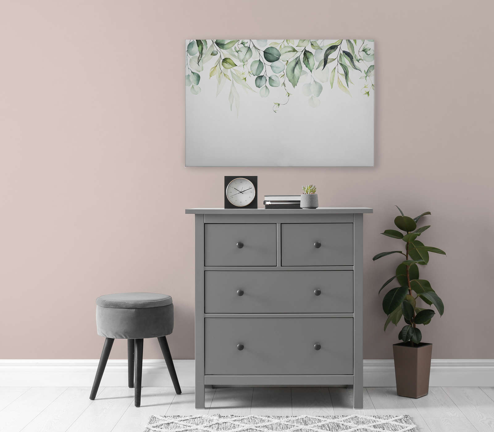             Leinwandbild mit Blätterranken im Wasserfarben-Look – 0,90 m x 0,60 m
        