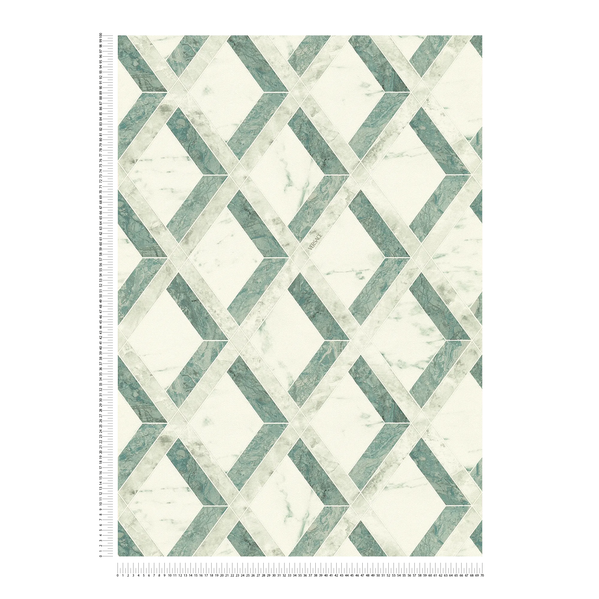             VERSACE non-woven wallpaper in marble design with decorative diamond pattern matt lightly textured - green, white
        