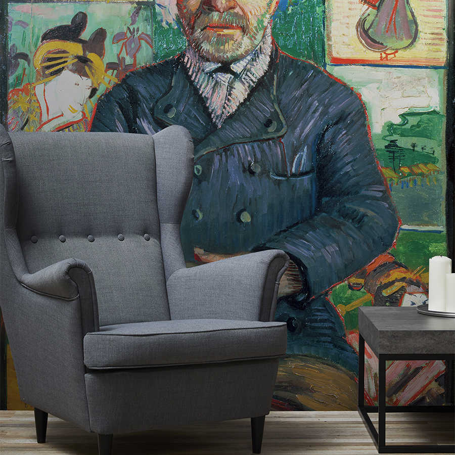 Armlehnstuhl, Sessel mit Armlehnen, graue Polsterung, Wohnzimmer, Wandbild-Motiv