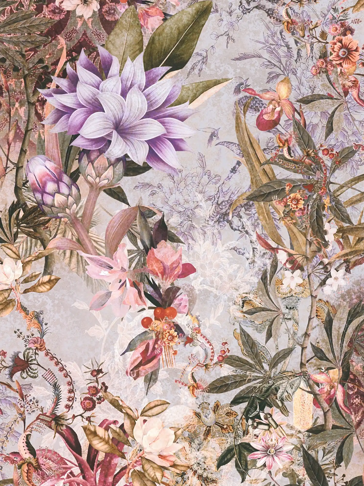 Tapete Blumen Design exotische Blüten – Grün, Violett