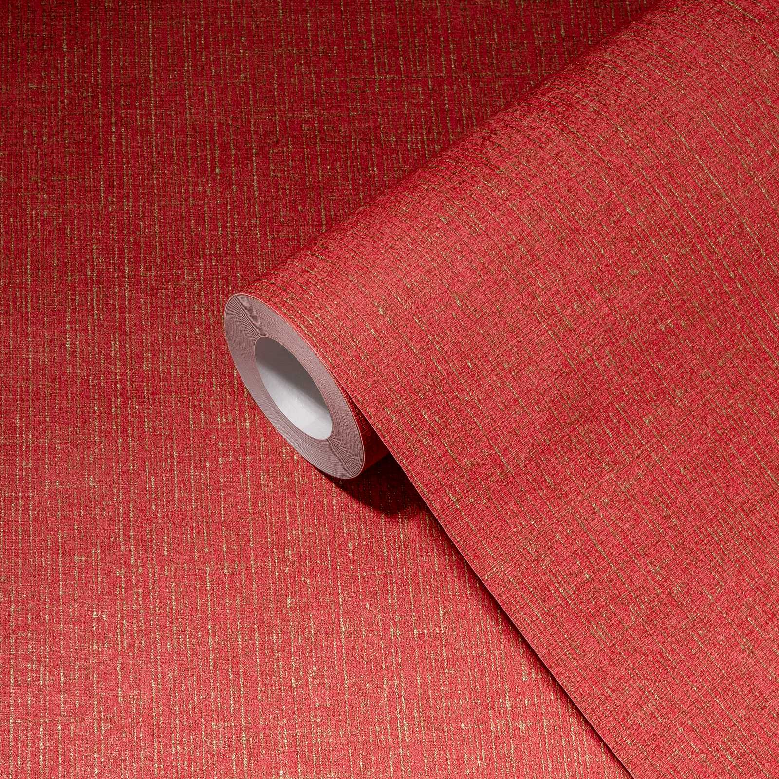             Rote Tapete golden Meliert mit Textiloptik – Metallic, Rot
        
