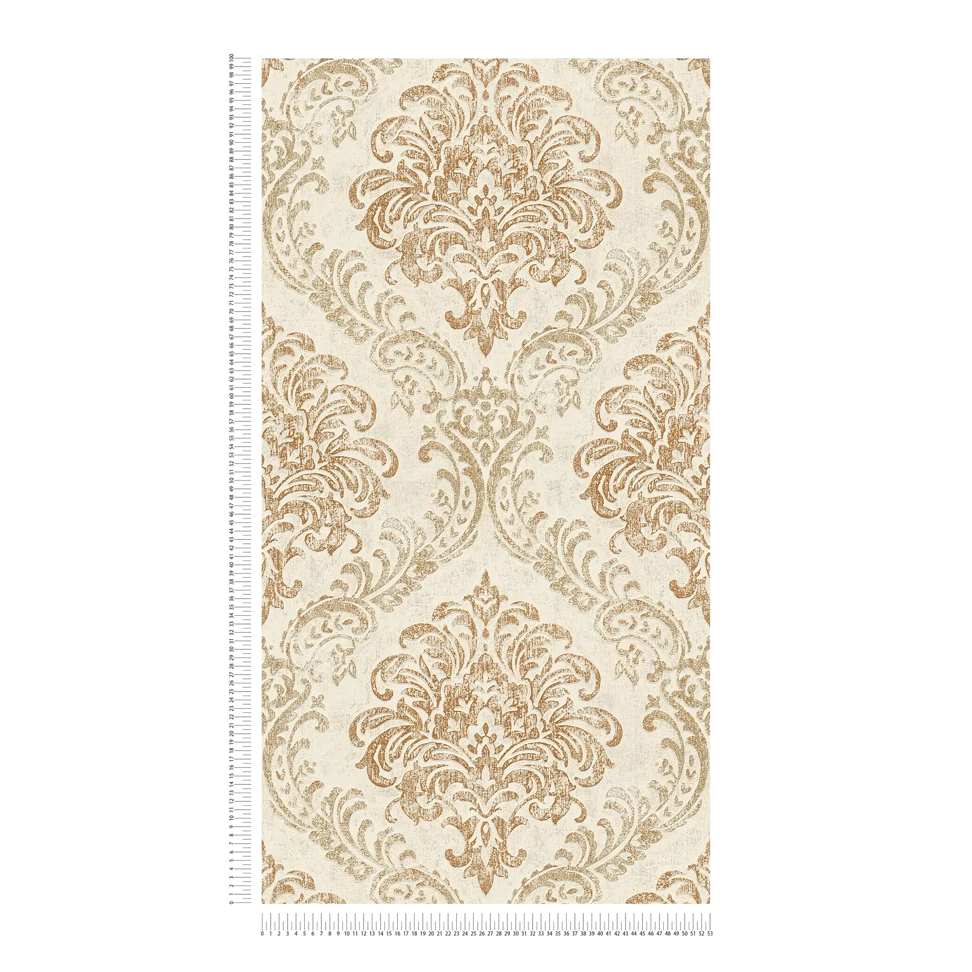             Barock Vliestapete mit Ornament und glänzender Metallic-Optik – Weiß, Gold, Silber
        