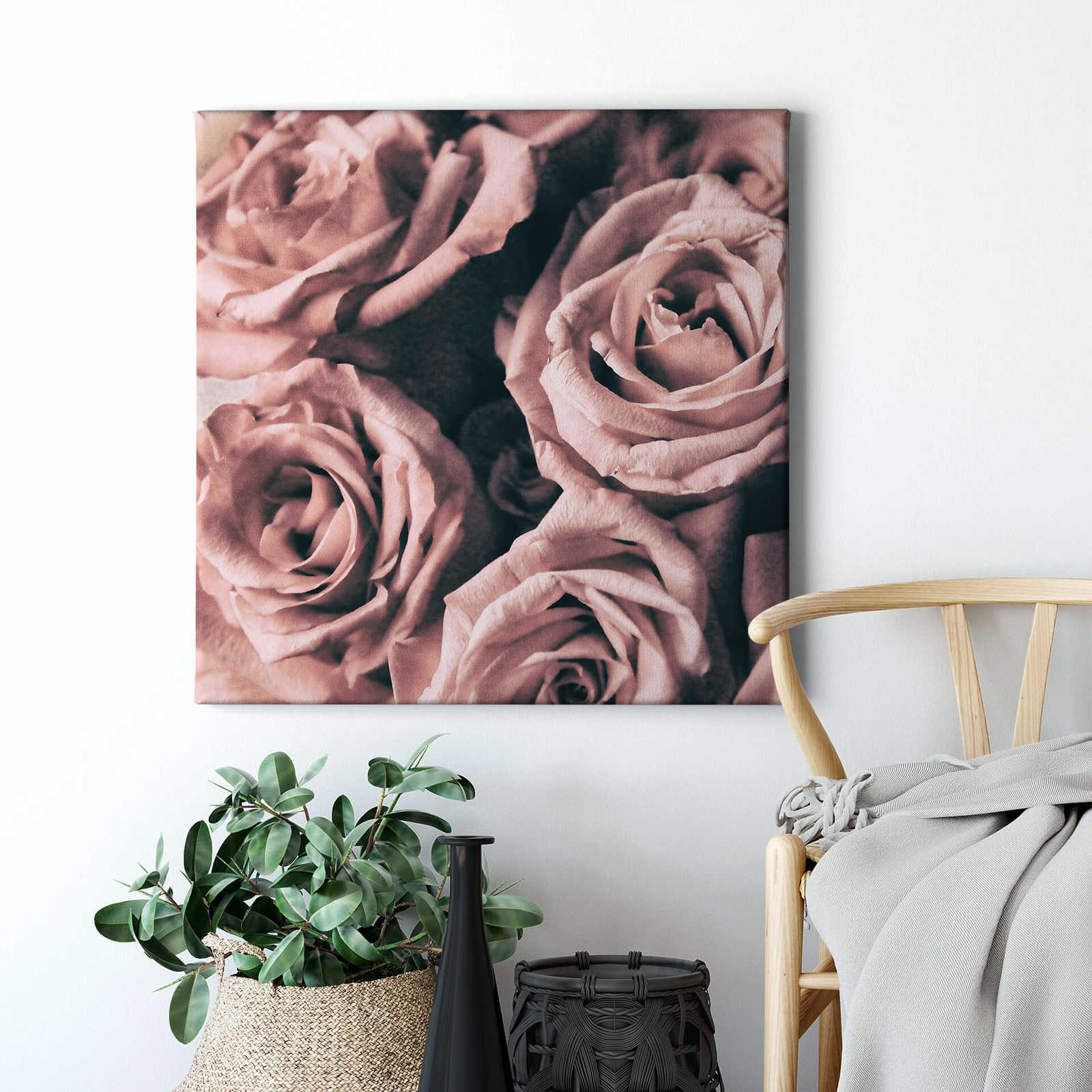 Leinwandbild Rosen Blütenmotiv im Vintage Stil – 0,50 m x 0,50 m