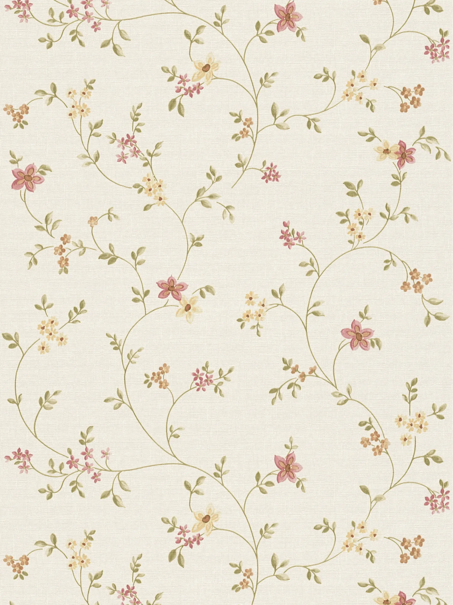         Papier peint à motifs floraux style maison de campagne - multicolore, vert, blanc
    