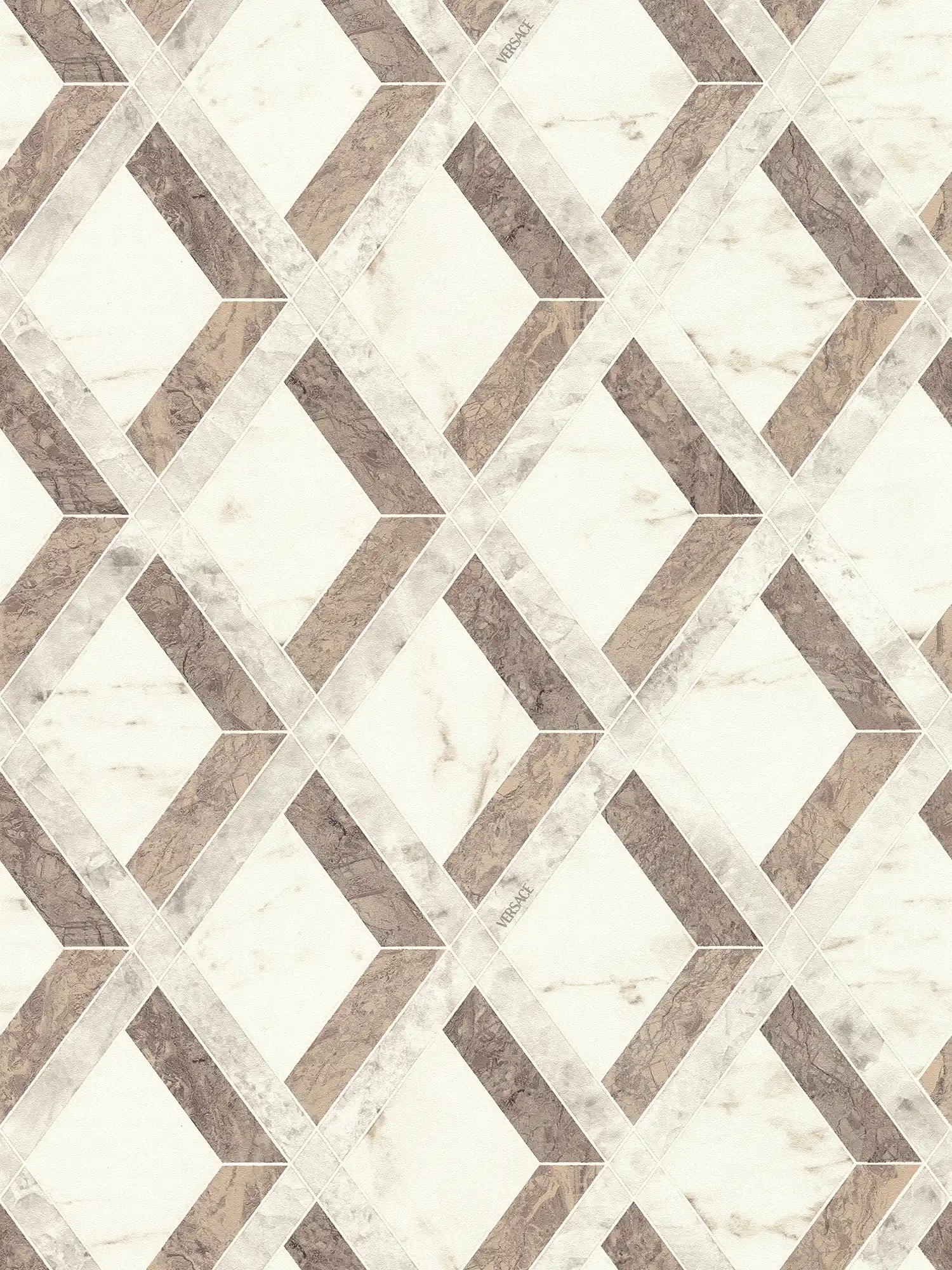             VERSACE Vliestapete mit modernem Marmor-Rautenmuster matt leicht strukturiert – Braun, Grau, Weiß
        