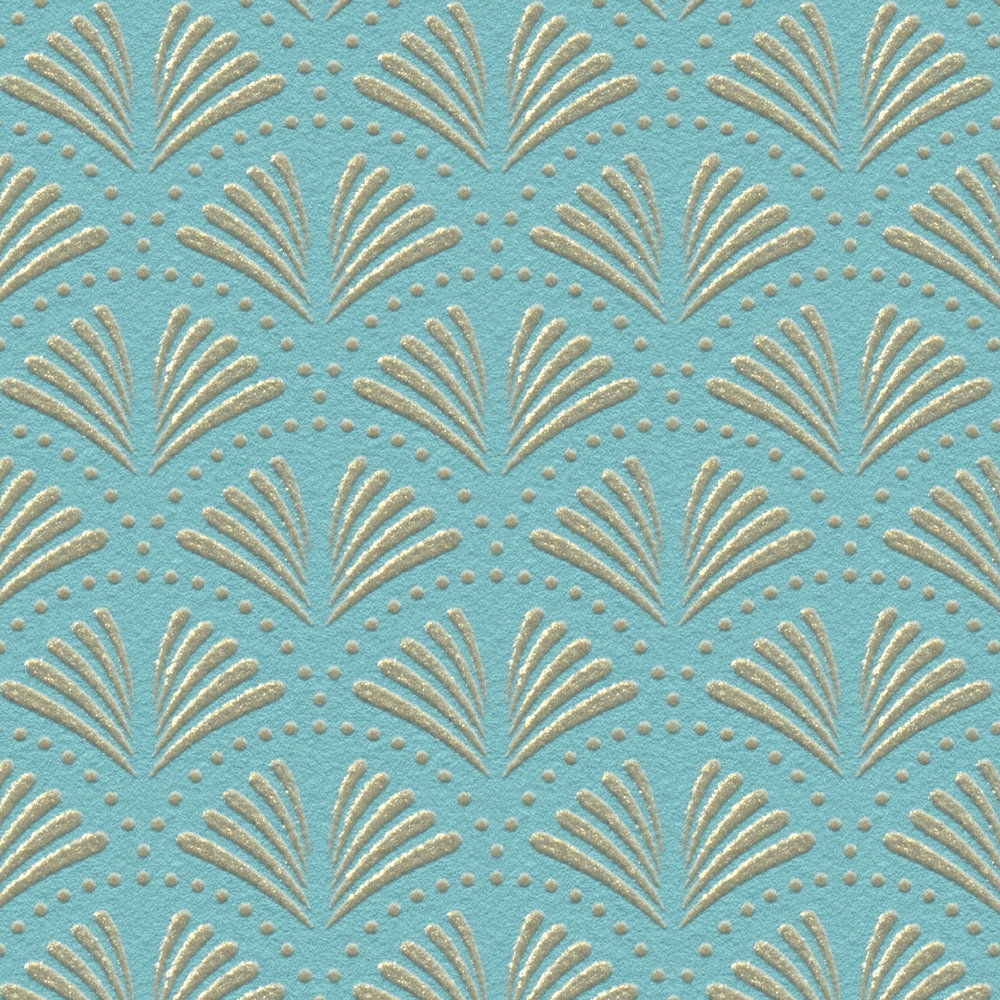             Vliestapete Türkis & Gold Design, eleganter Metallic Glanzeffekt
        