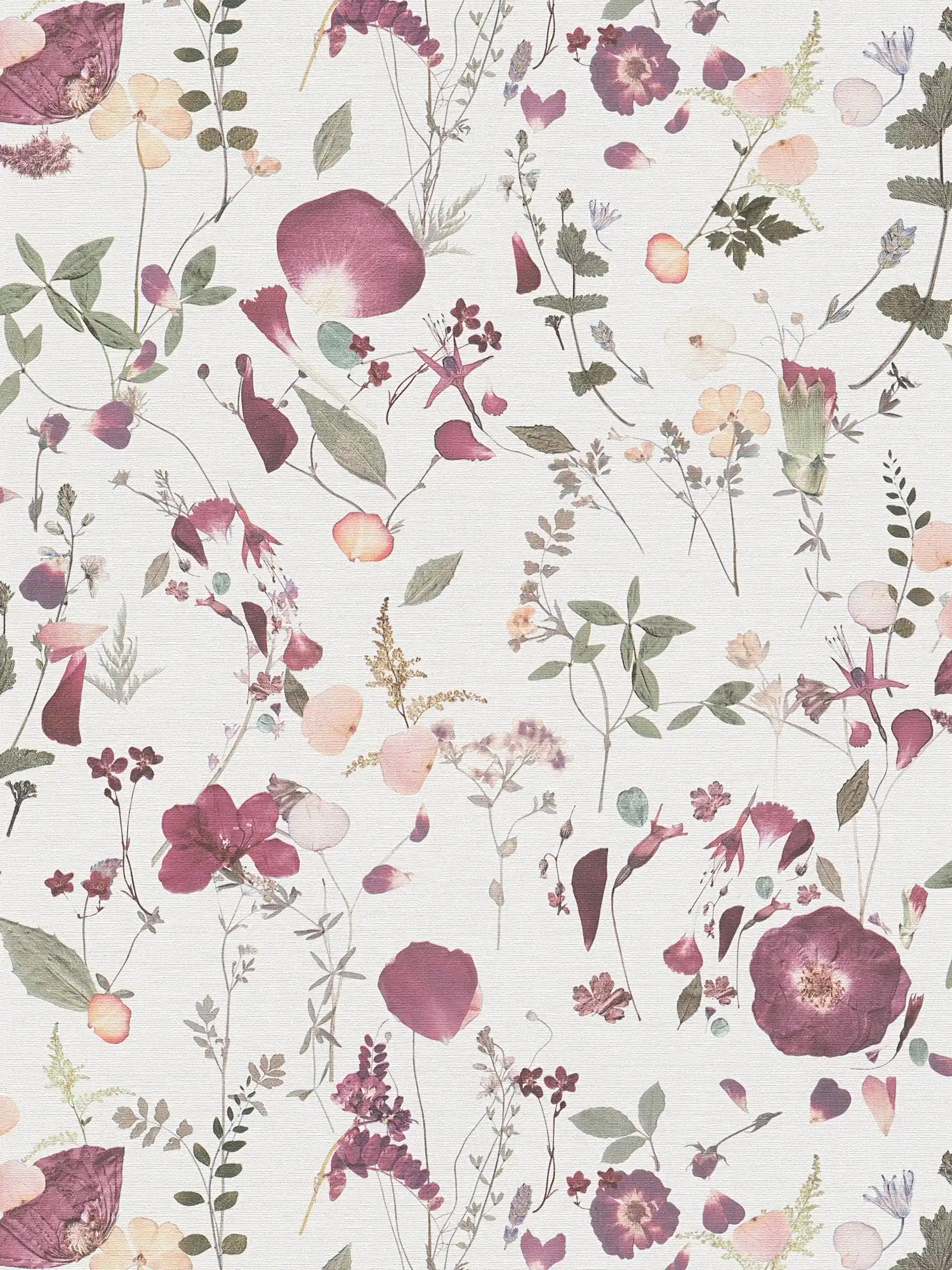         Non-woven wallpaper with floral bouquet motif in country house style - white, violet, pink
    