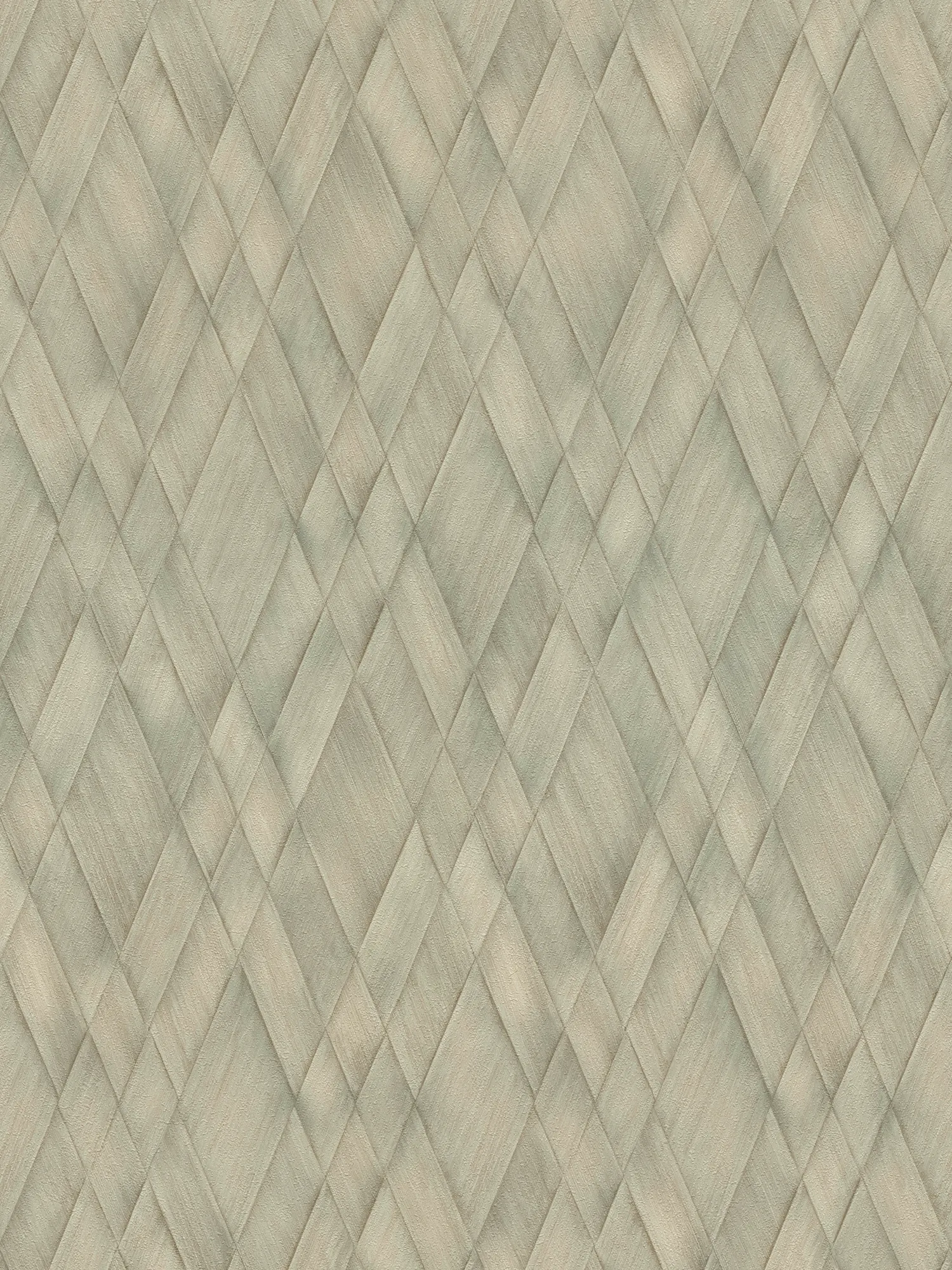All-over diamond-pattern non-woven wallpaper with a subtly textured surface and a matt finish – green, green, beige