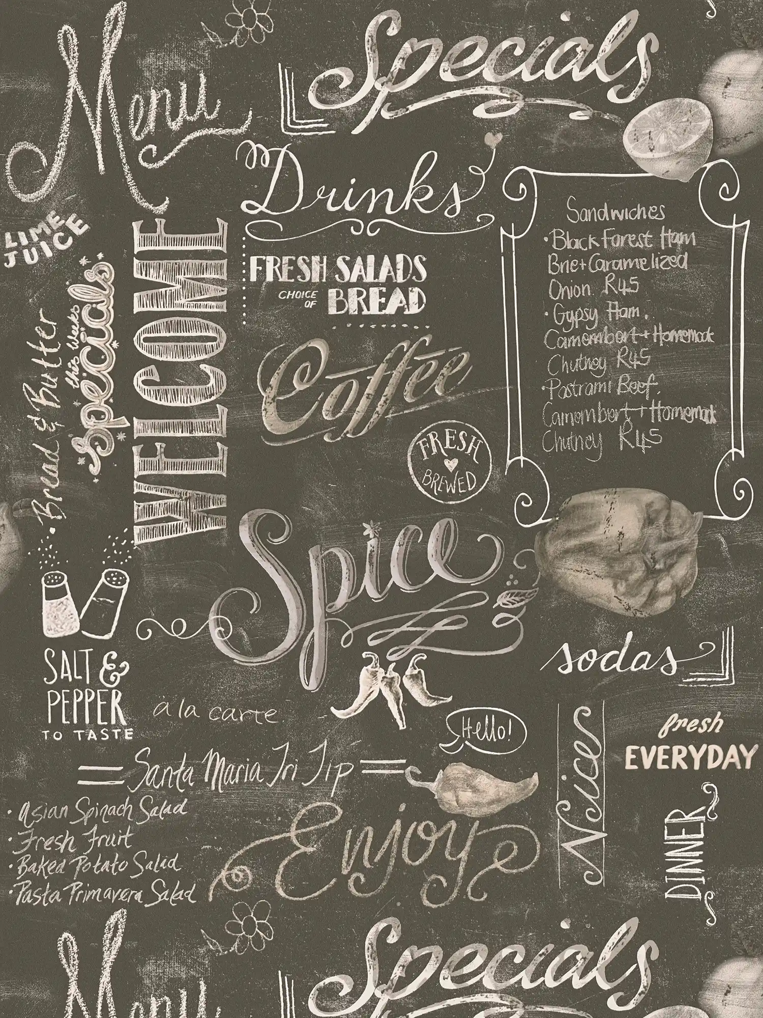         Self-adhesive wallpaper | menu board for the kitchen - black, grey, white
    