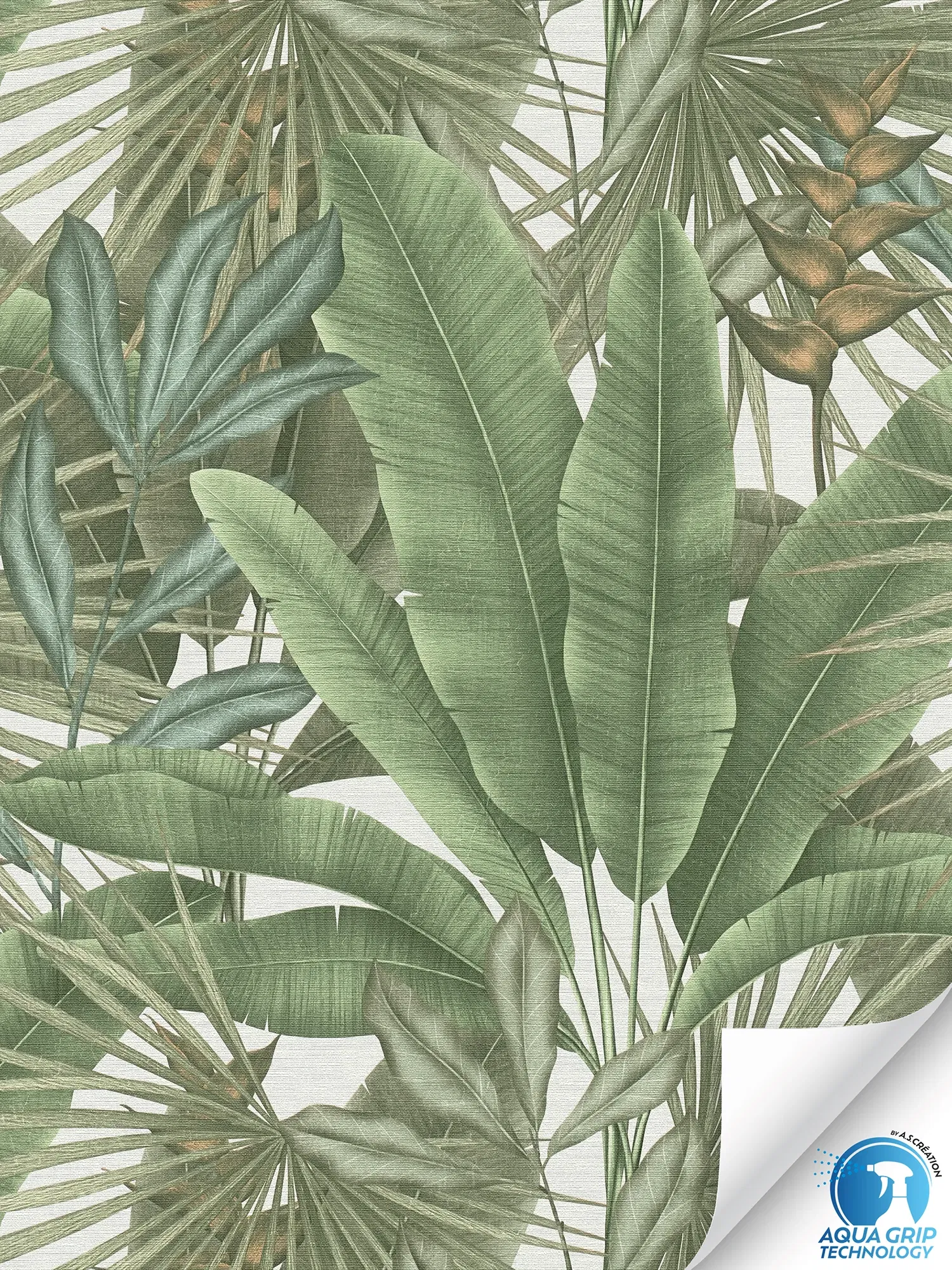         Vliestapete mit Palmenblättern und wildem Dschungelmuster mit leichter Oberflächenstruktur – Water. Fix. Ready. – Grün, Weiß, Beige
    
