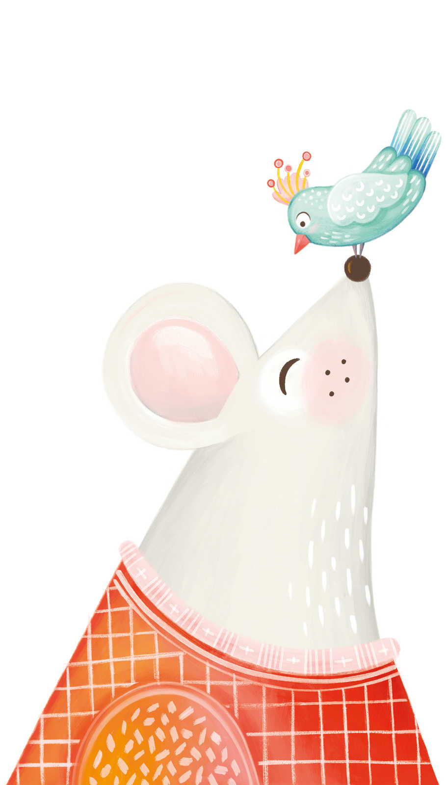             Kinder Vliestapete mit großer Maus und Vogel – Bunt, Weiß, Rot
        