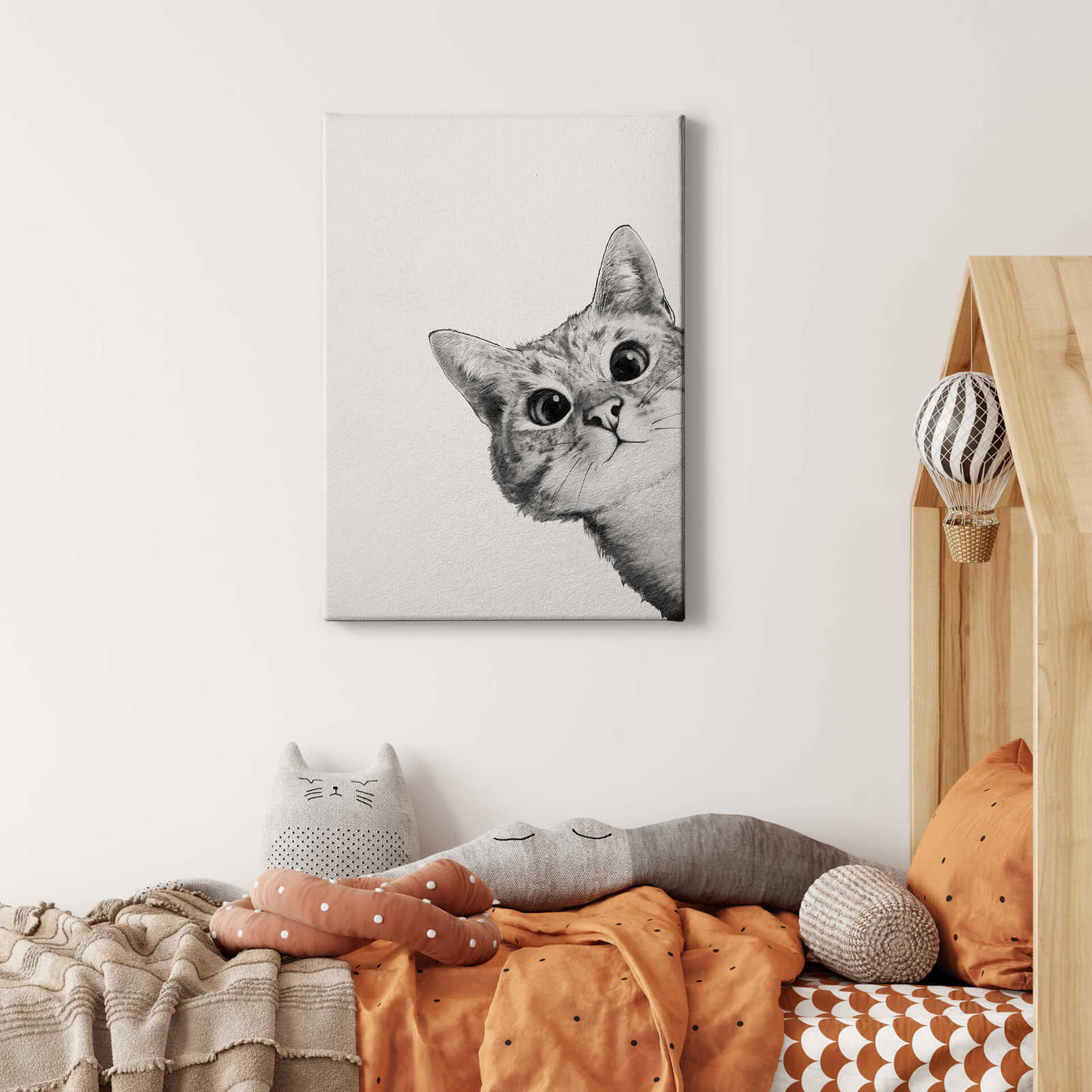 Leinwandbild 'Sneaky Cat' von Graves, Katze in Schwarz-Weiß – 0,50 m x 0,70 m